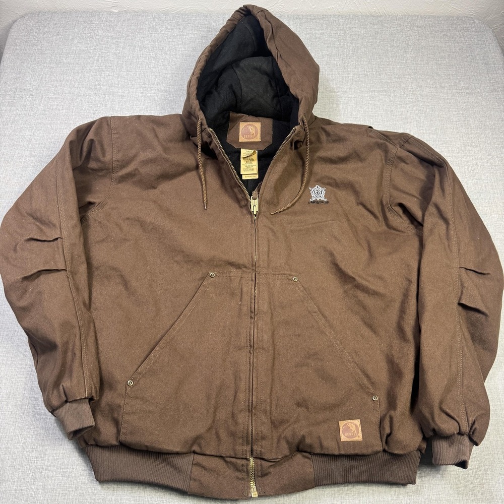 Berne Canvas Insulated‎ Jacket Mens 2XL Brown Hooded Lined HJ3768B